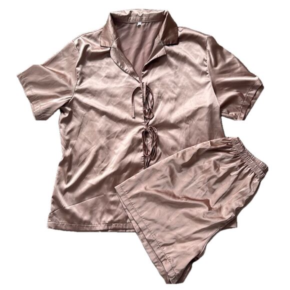 Other - Silk Satin Tie Front Loose Pajama Set